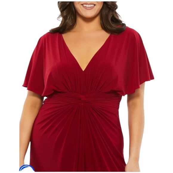 Mac Duggal NWT Fabulouss V-neck Pleated Twisted Waist Gown Cape Sleeve Size 16W - Picture 2 of 9